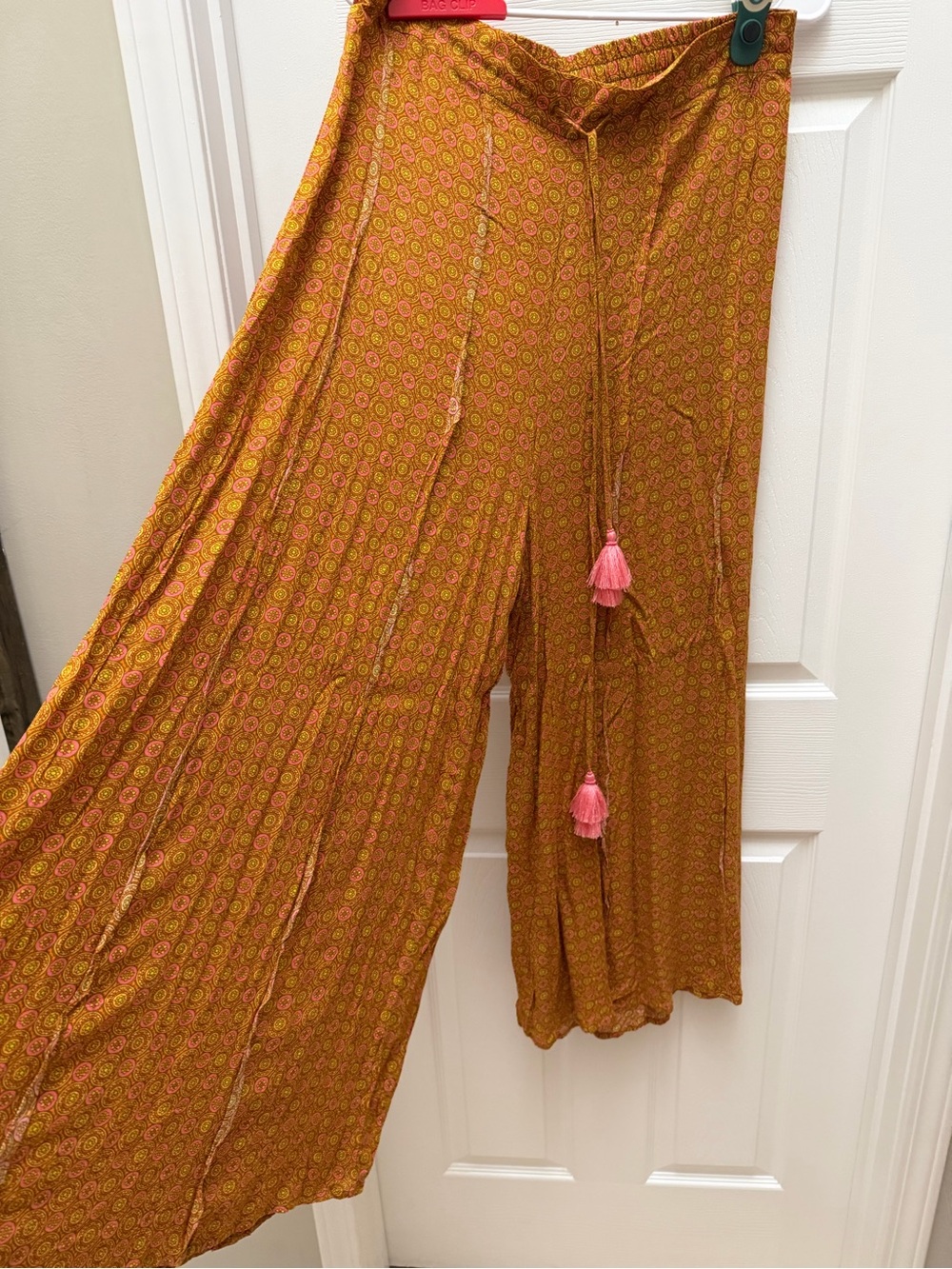 Intimately Free People Boho Wide Leg Pants Brown Pink Tassel Size Small - Picture 3 of 5
